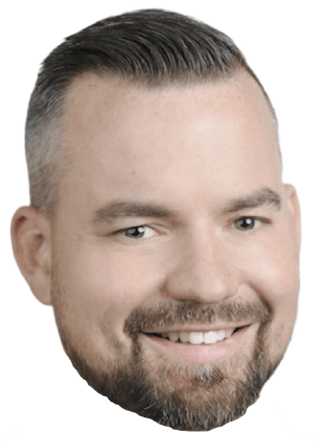 kody king Smiling person wearing a gray cap and black glasses on a white background