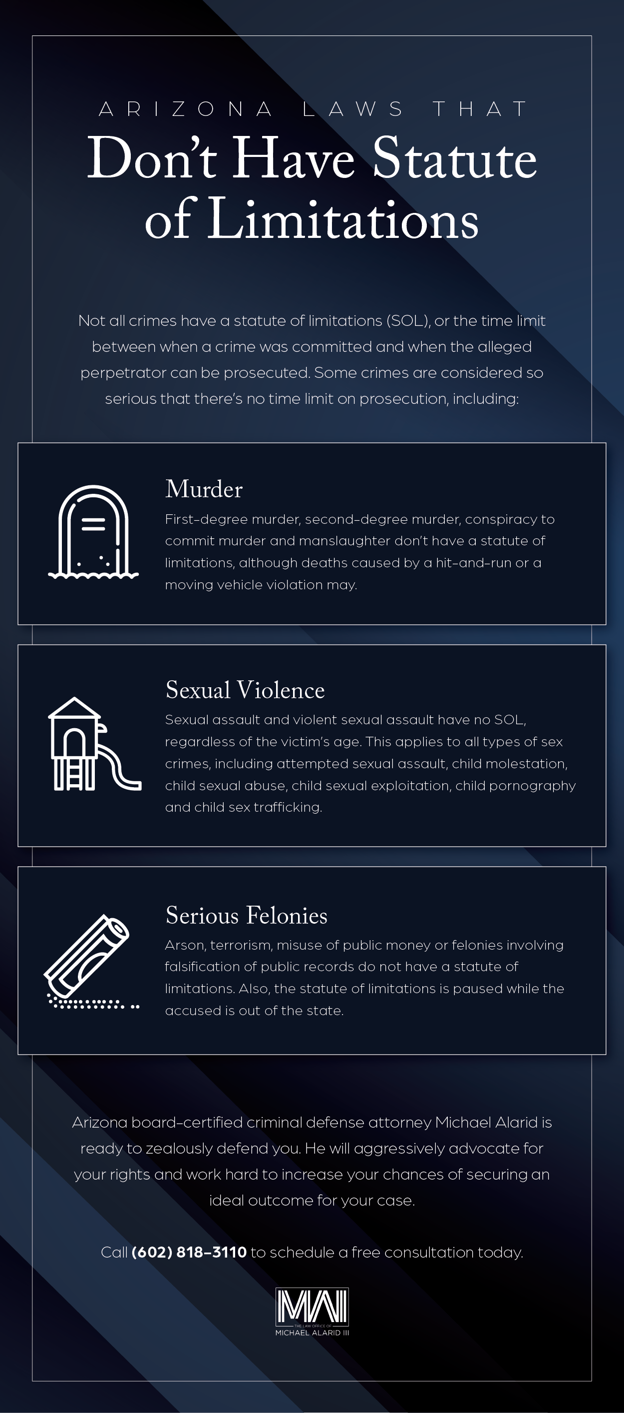 crimes that do not have statute of limitations in Arizona