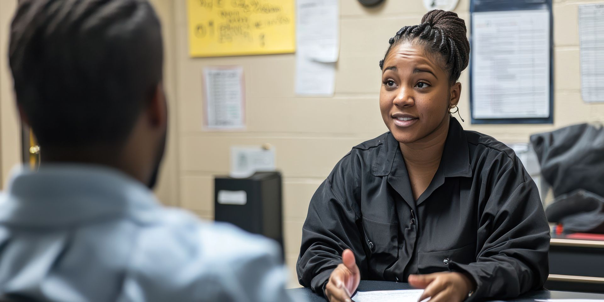 man talking to probation officer