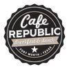 Cafe Republic breakfast and lunch logo in black, white, and beige, with Fort Worth, Texas text.