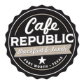 Cafe Republic logo in black, white, and beige, reading “Breakfast & Lunch” and “Fort Worth, Texas”