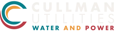Logo for Cullman Utilities: teal, orange, and red 