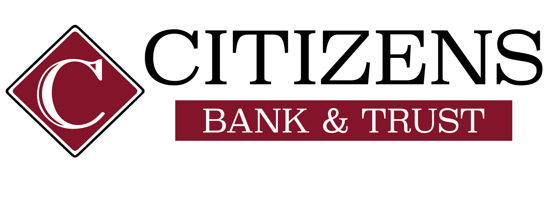 Logo for Citizens Bank & Trust featuring a maroon diamond with a white 