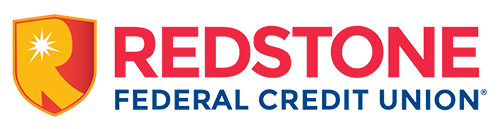 Redstone Federal Credit Union logo featuring a red shield with a yellow R and a sunburst, next to the organization's name.