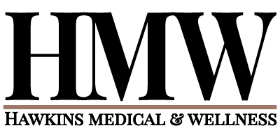 Logo for Hawkins Medical & Wellness featuring large black letters 
