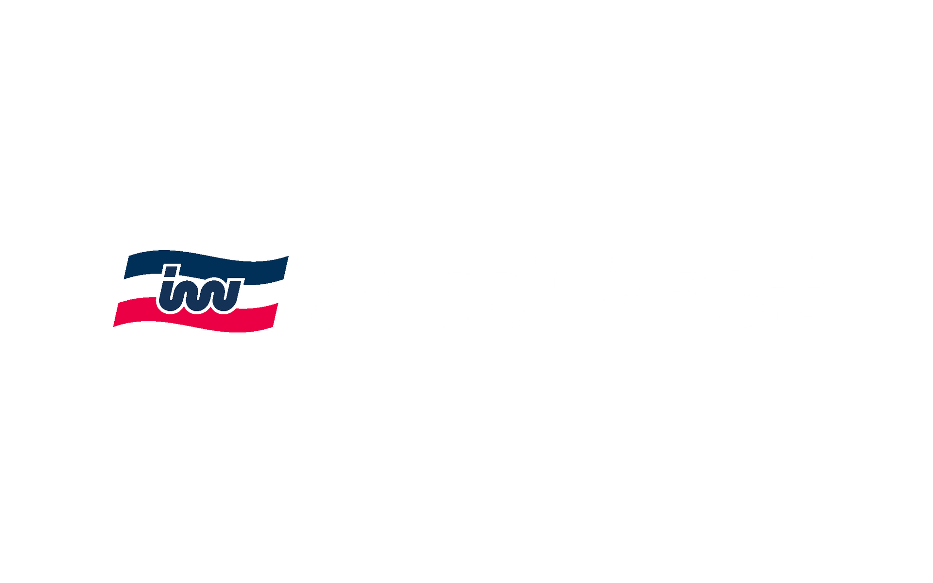 IW logo on a wavy flag with blue, red, and white stripes.