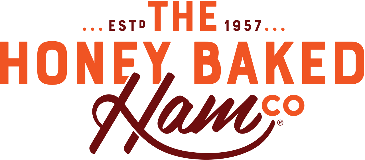 The Honey Baked Ham Co. logo with orange text and a brown, cursive 