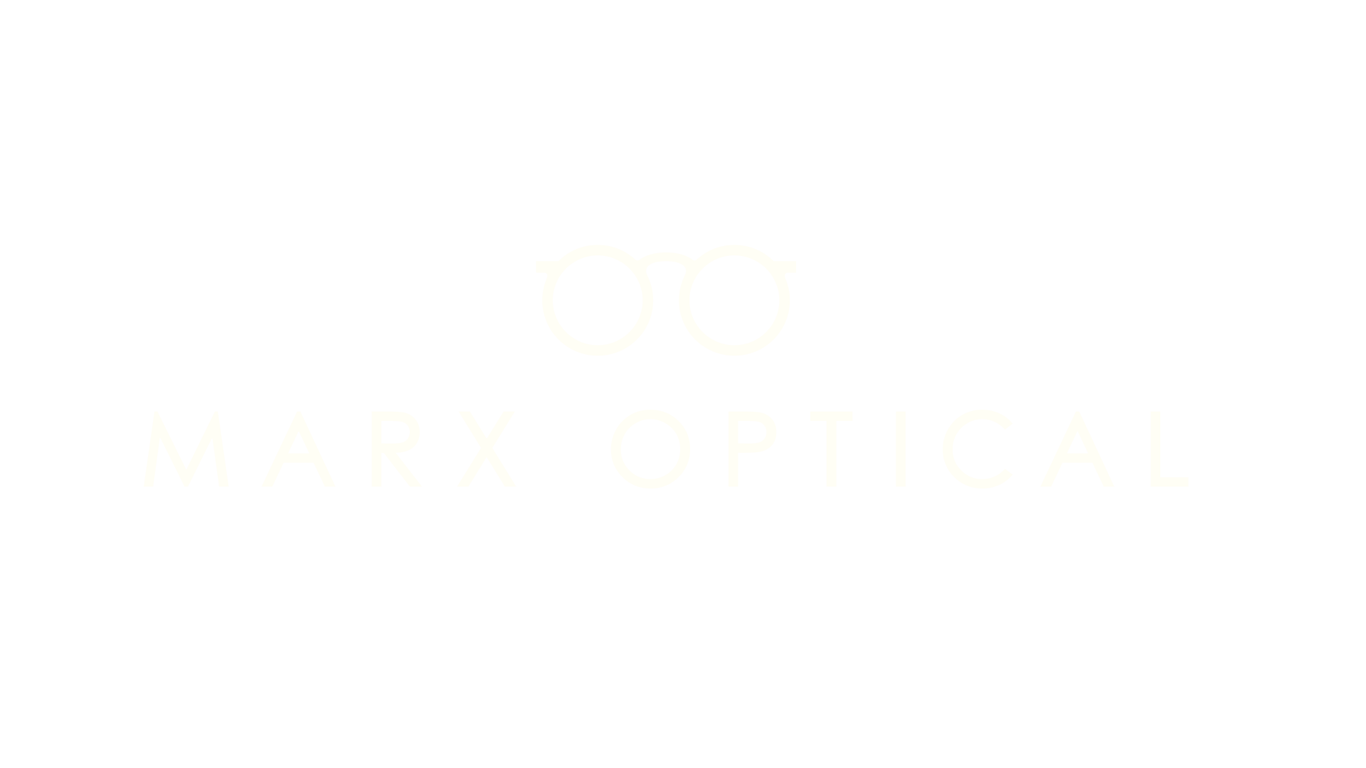 White logo featuring a stylized pair of glasses above the text 