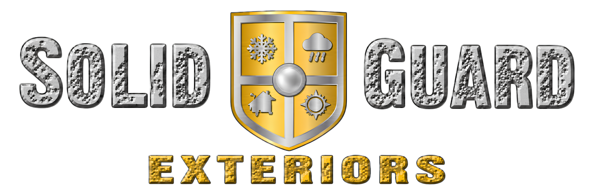 Solid Guard Exteriors logo with gold shield and black-gray text on white background