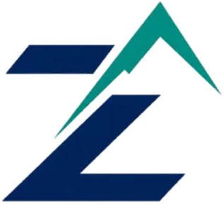 Stylized blue and teal geometric logo resembling a zigzag mountain or letter Z