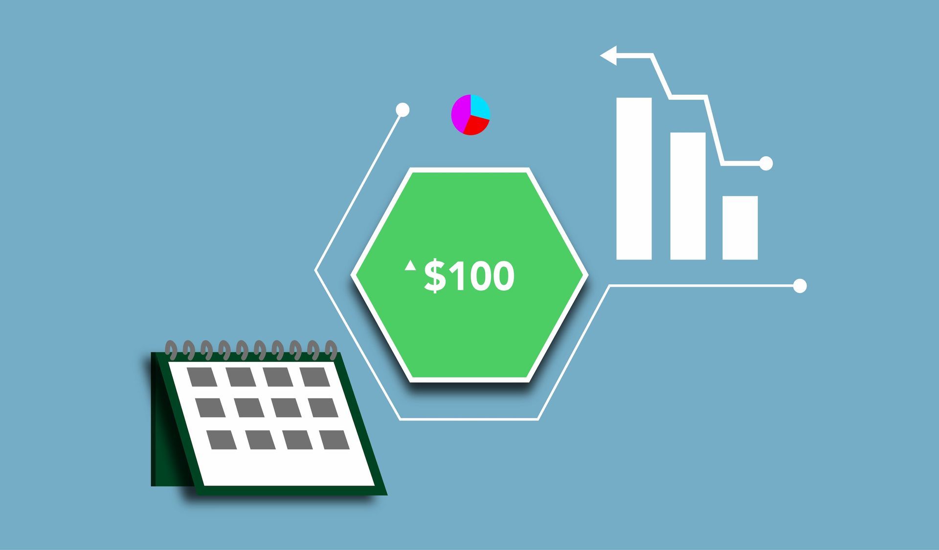 A calendar , a graph , and a dollar sign on a blue background.