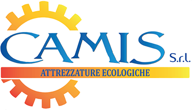 Logo CAMIS Srl con testo blu, ingranaggio giallo-arancione e slogan arancione “ATTREZZATURE ECOLOGICHE”