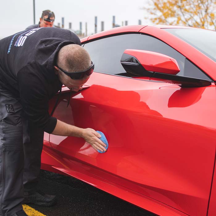 Ceramic-coating-application-to-chevy-corvette-outside-vei-dayton-ohio-shop