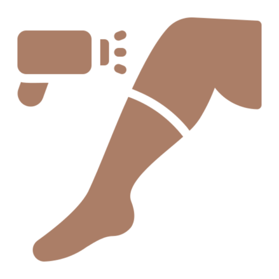 icon of a leg with a protective spray device aimed at the calf