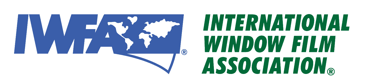 Logo of the International Window Film Association in blue and green. The blue text reads
