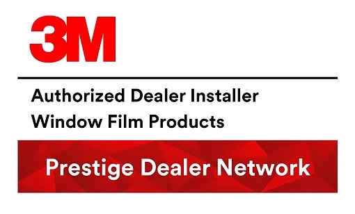 3M authorized window film installer logo. Red 3M logo above text,