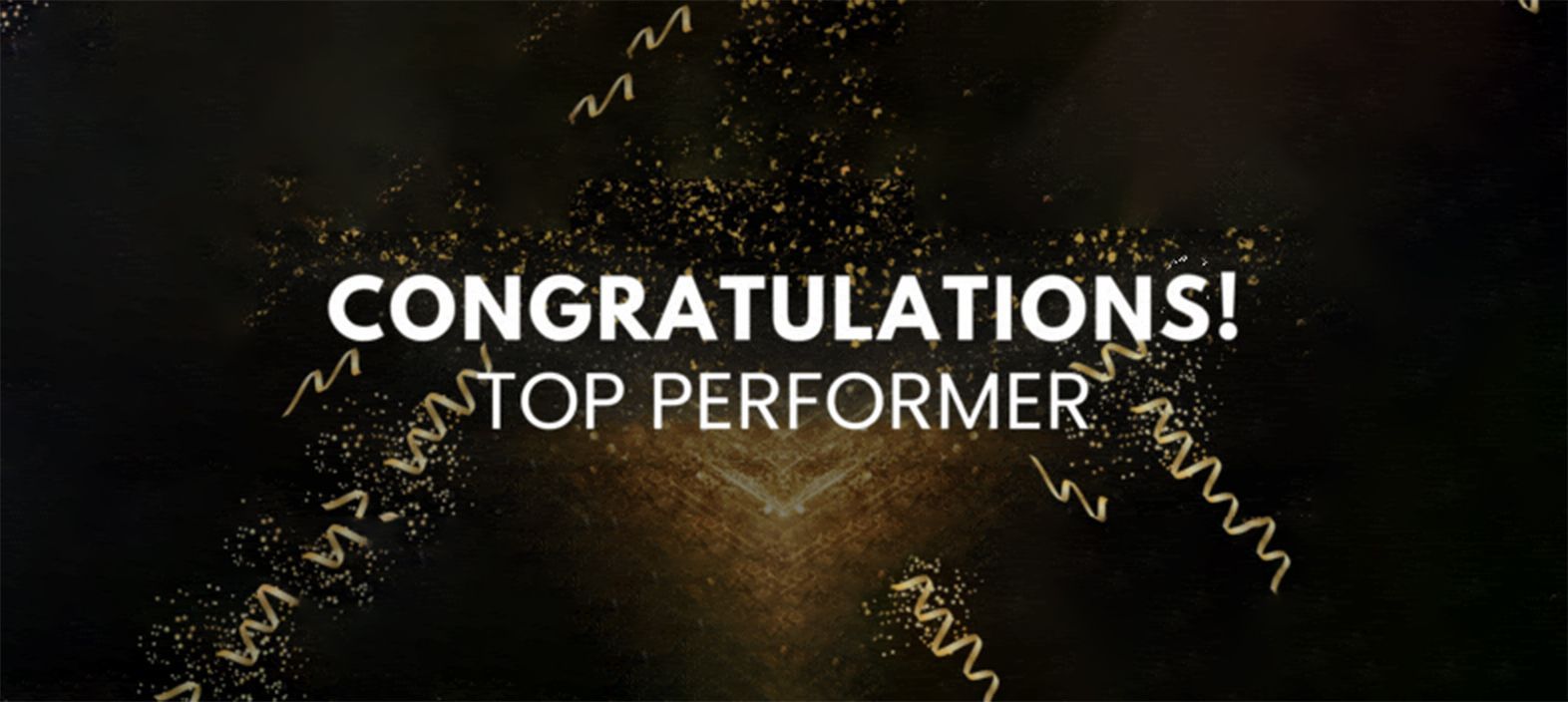 Congratulations to the top performer on a black background.