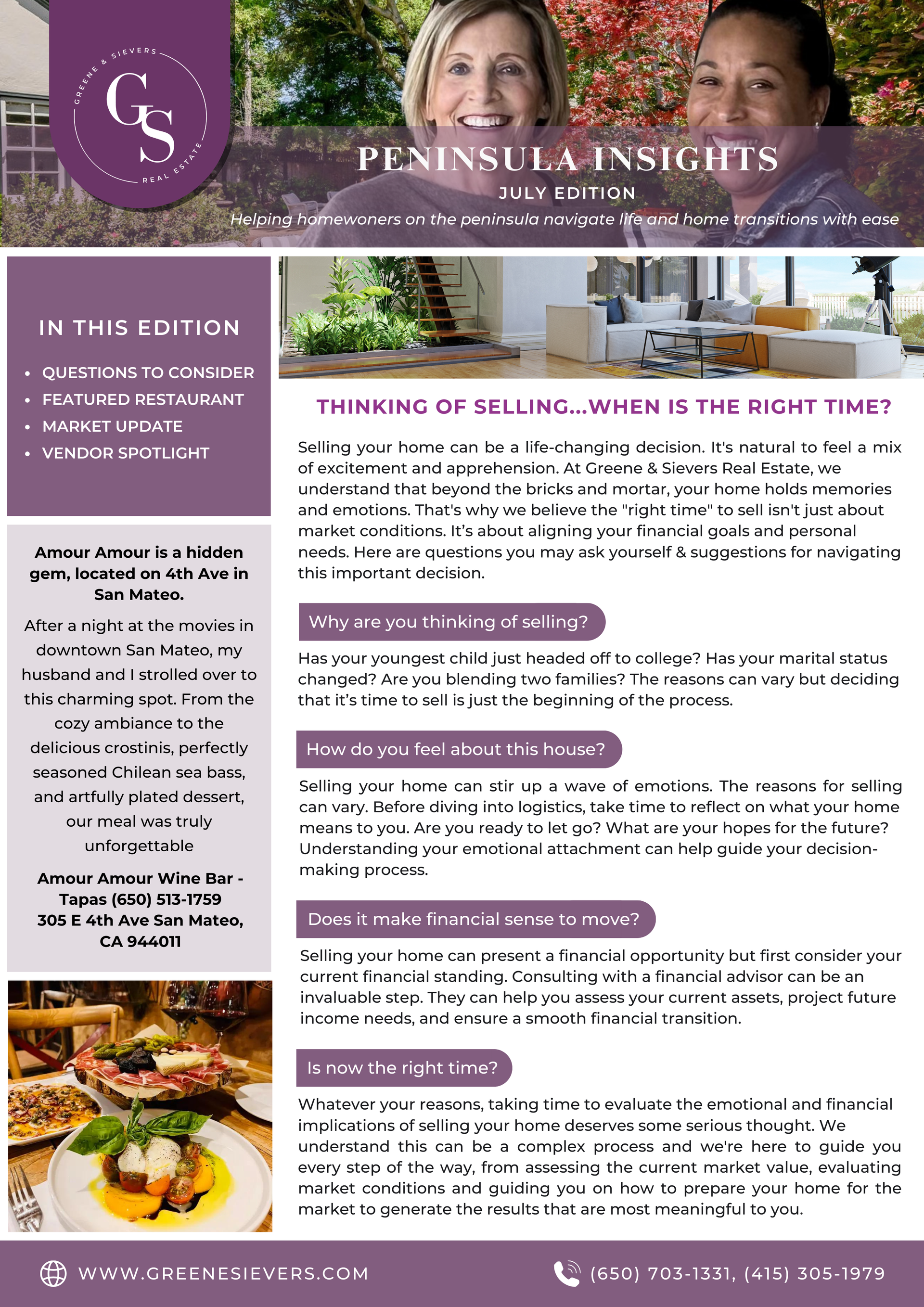 A purple flyer with a picture of a man and a woman on it.