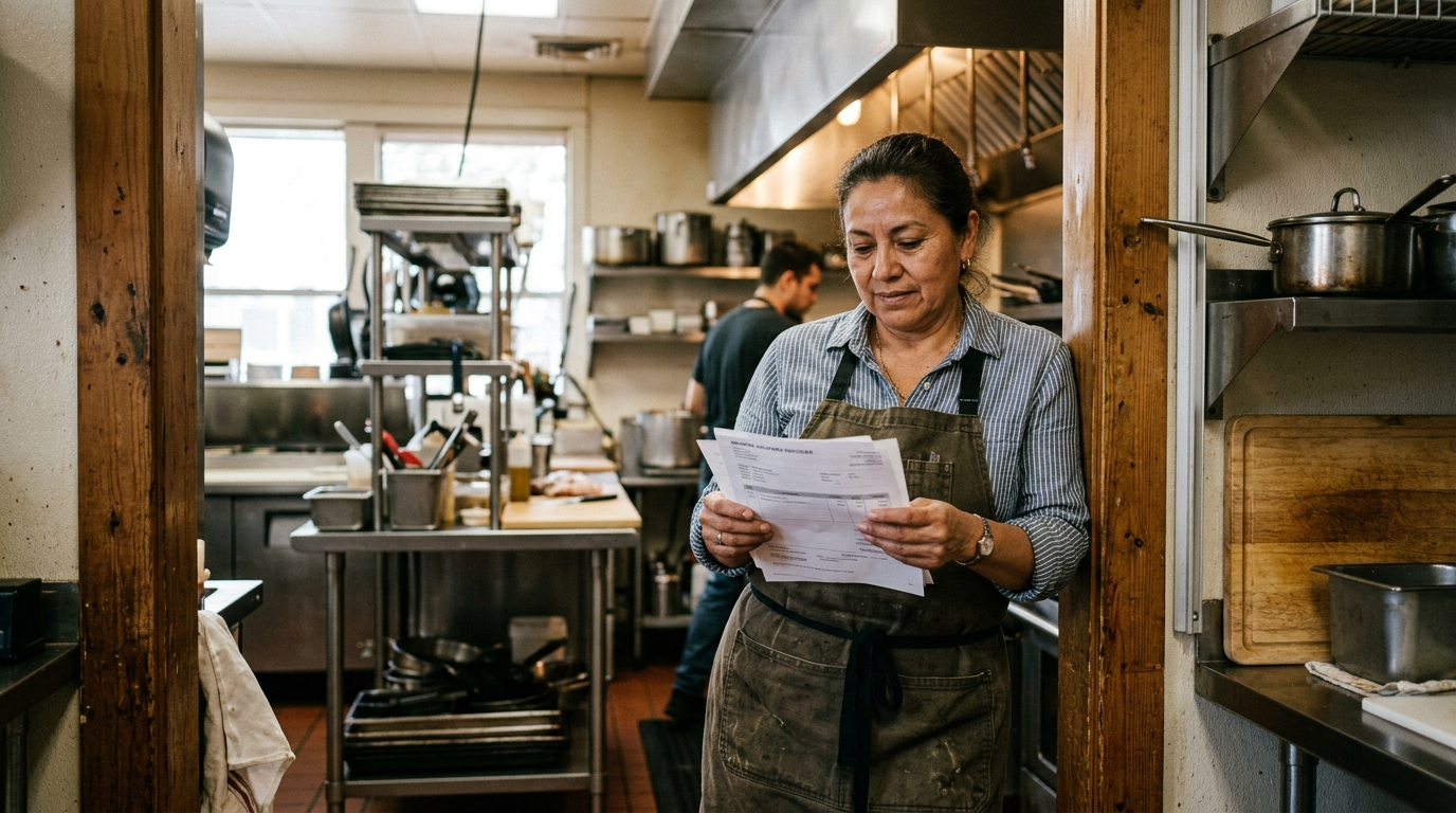 Commercial kitchen with chef cooking over open flame in a busy Texas restaurant during dinner service