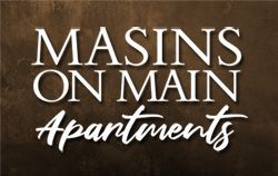 Masins on Main Apartments logo in white text on a brown background