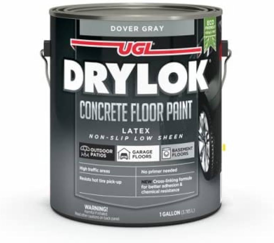A can of drylok concrete floor paint in dover gray