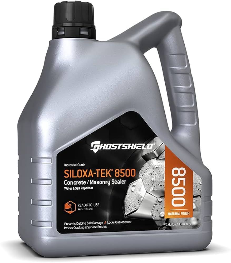 A bottle of siloxa-tek 8500 concrete / poisoning sealer