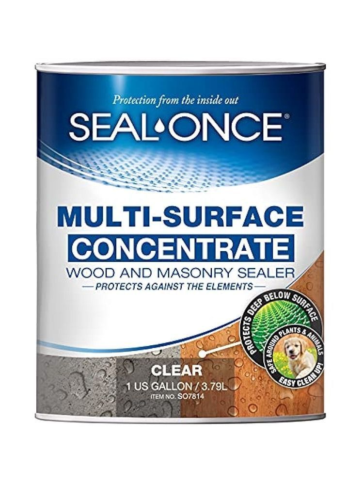 A can of seal once multi surface concentrate wood and masonry sealer.