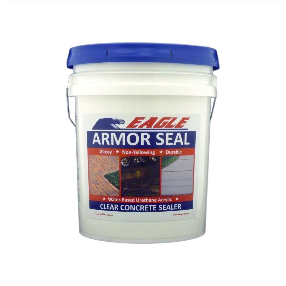 A bucket of eagle armor seal clear concrete sealer