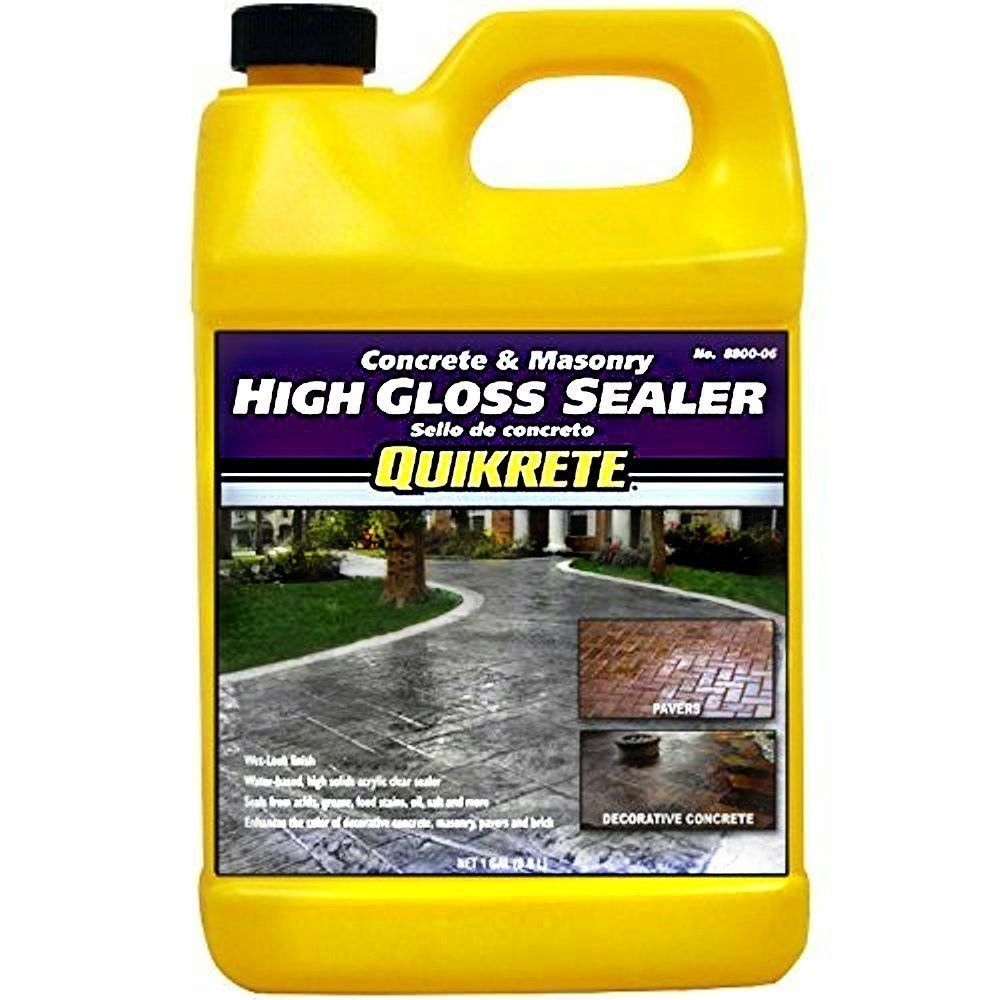 A yellow bottle of quikrete high gloss sealer