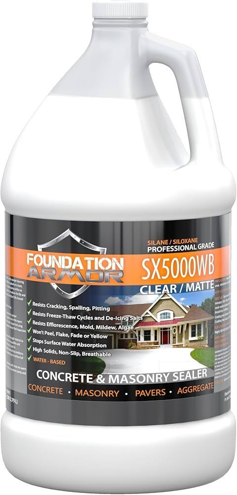 A gallon of foundation sx5000m3 clear / white concrete and masonry sealer.