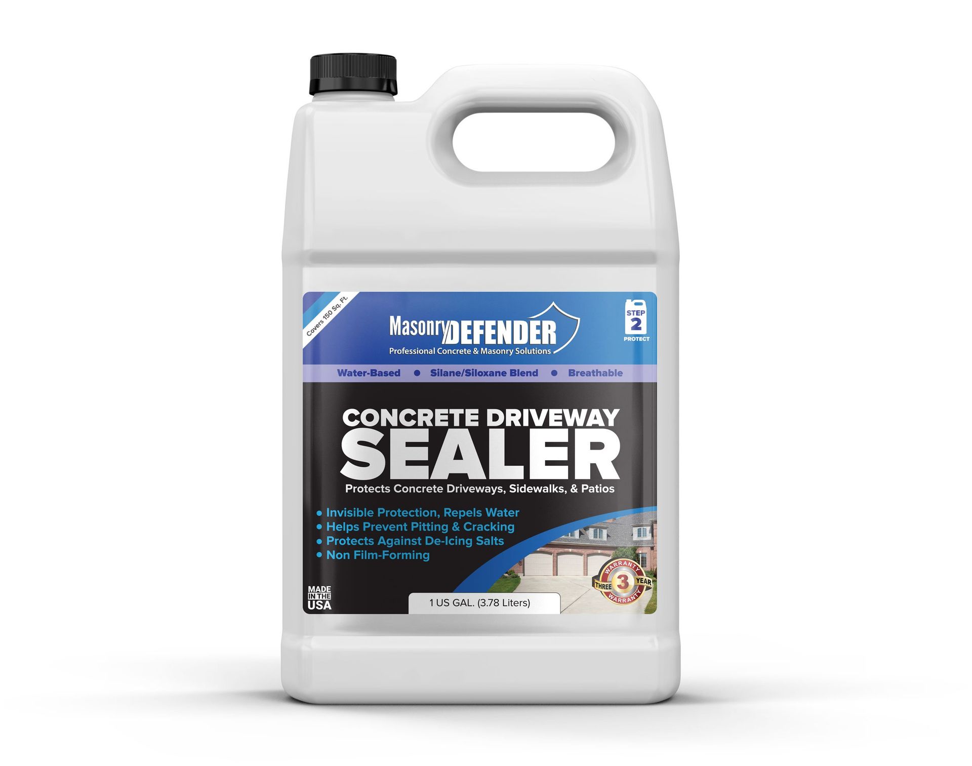 A bottle of concrete driveway sealer on a white background