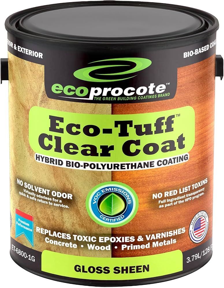 A can of eco-tuff clear coat is gloss sheen.