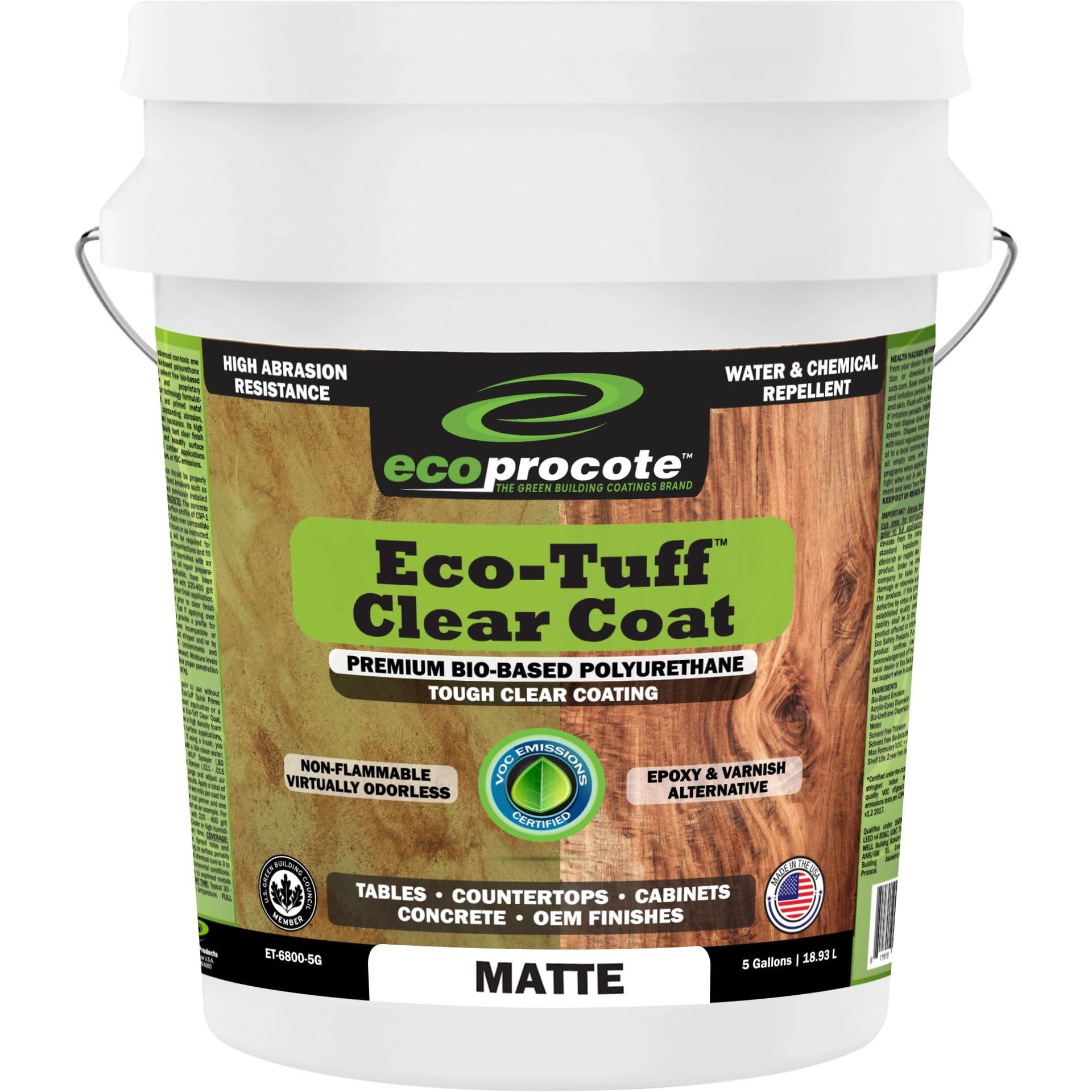 A bucket of eco-tuff clear coat in matte color