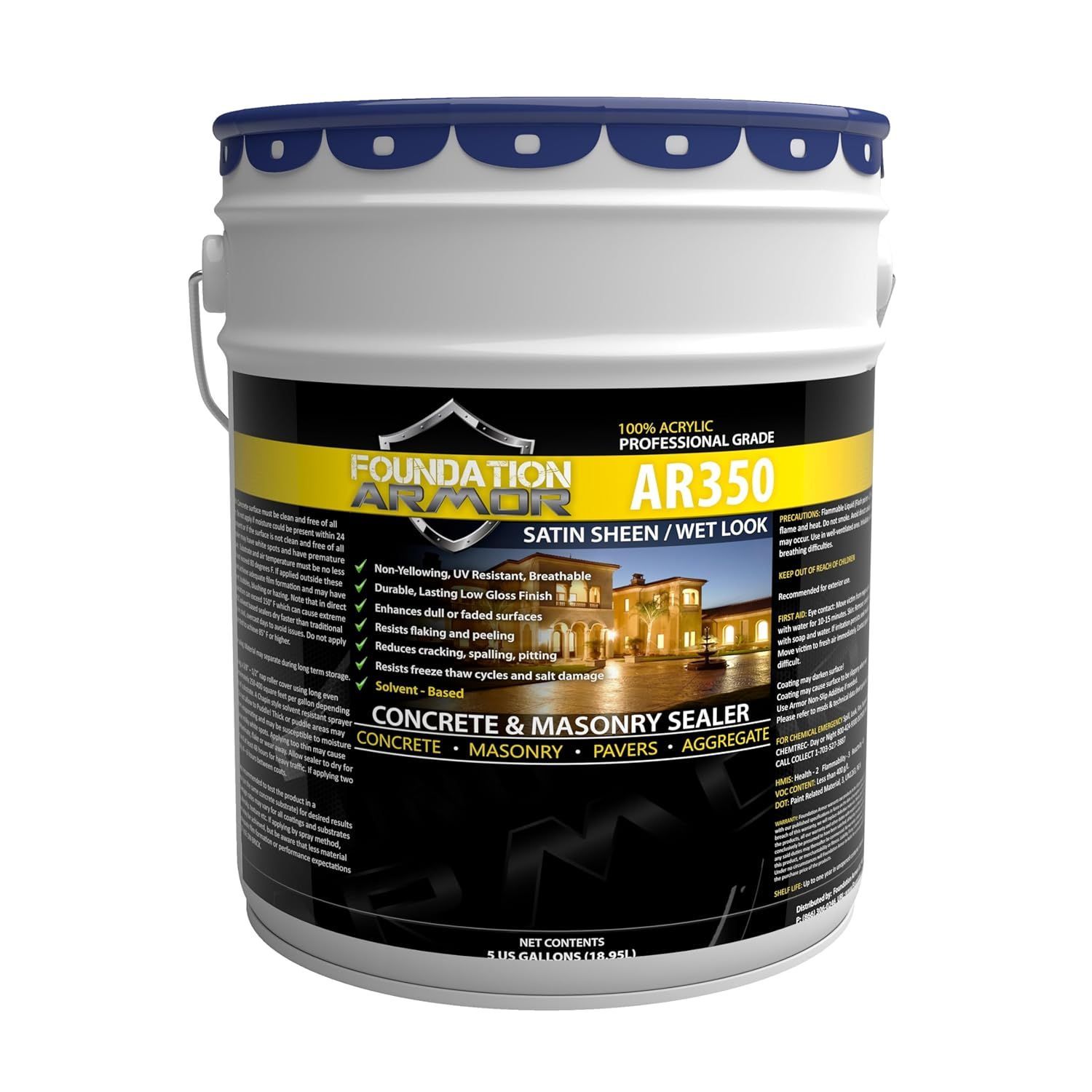 A bucket of foundation armor ar350 concrete and masonry sealer