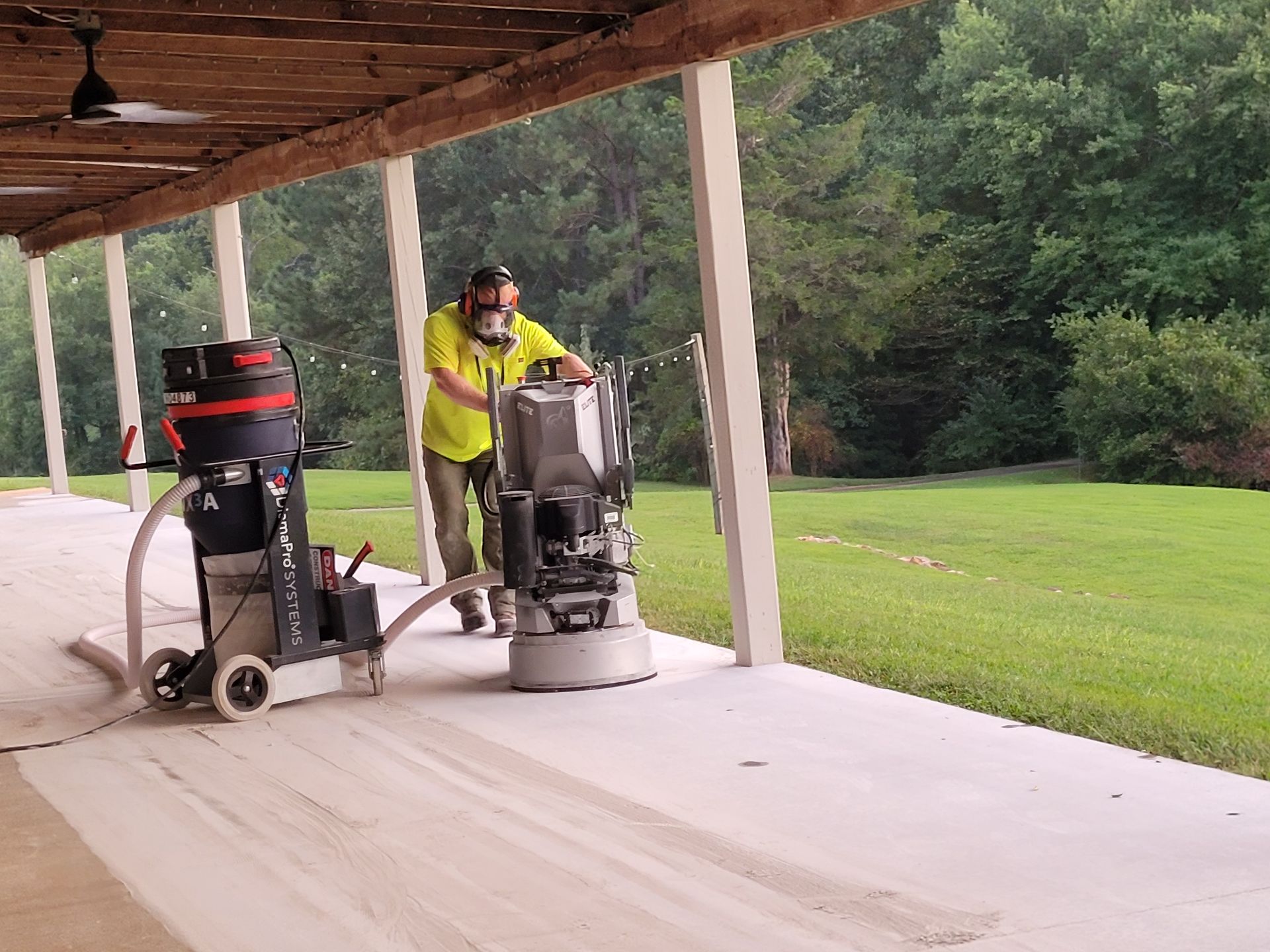 Zachary Daniel Concrete performs concrete floor restoration in Simpsonville with grinding and surface prep equipment.