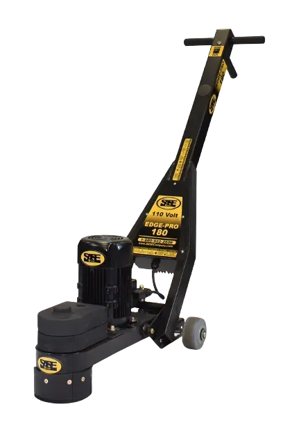 A black and yellow machine with wheels and a handle on a white background.
