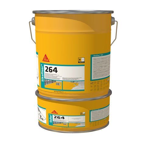 A yellow bucket of sika 264 is stacked on top of each other.