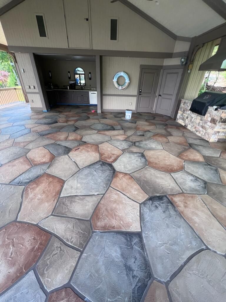 color enhanced stamped concrete overlay patio