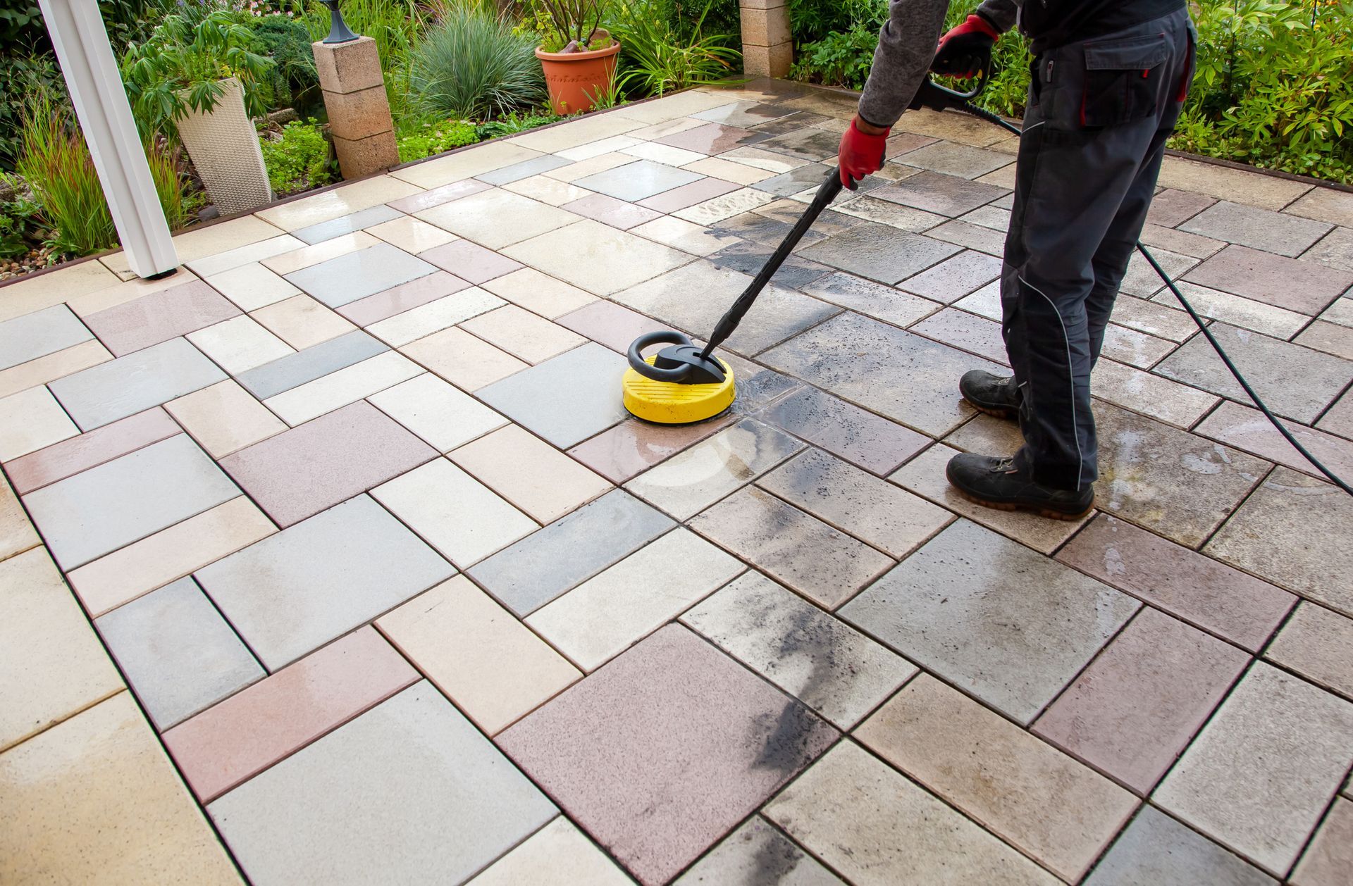 Cleaning Stone Slabs On Patio — Destin, FL — Destin Premier Carpet Cleaning Cleaning Stone Slabs On Patio — Destin, FL — Destin Premier Carpet Cleaning