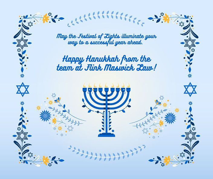 Menorah and other holiday symbols on a blue background