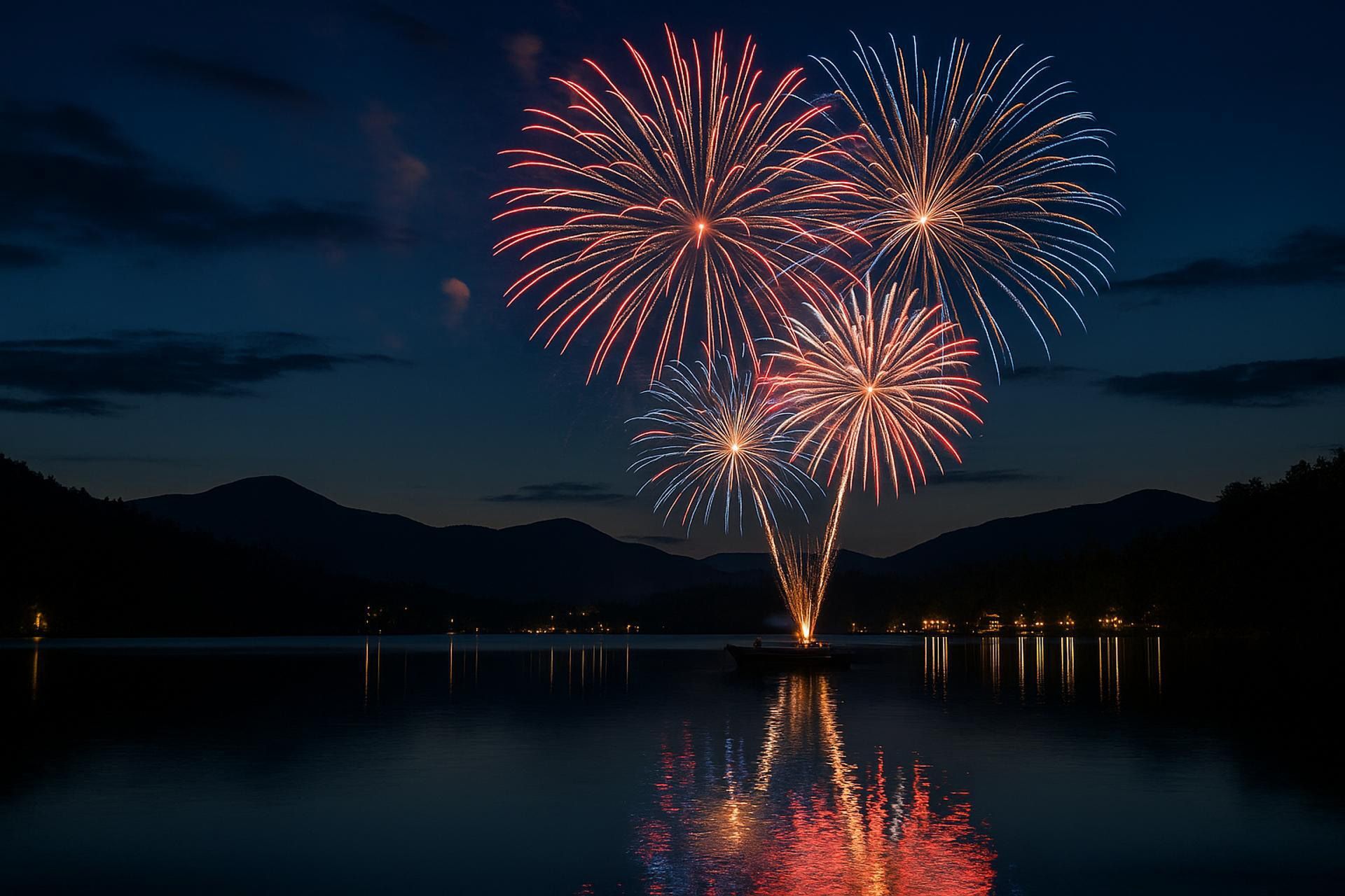 Fireworks over Mirror LAke in Lake Placid NY