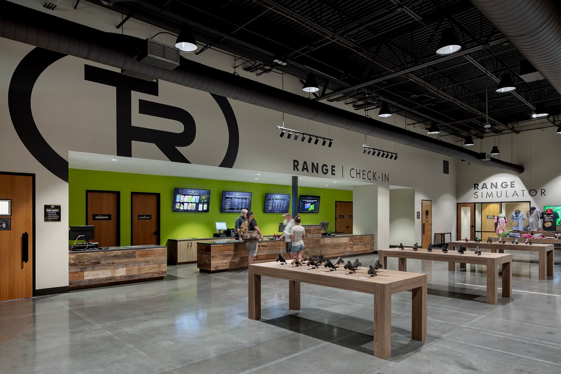 Retail lobby and check-in counter at The Range in McKinney