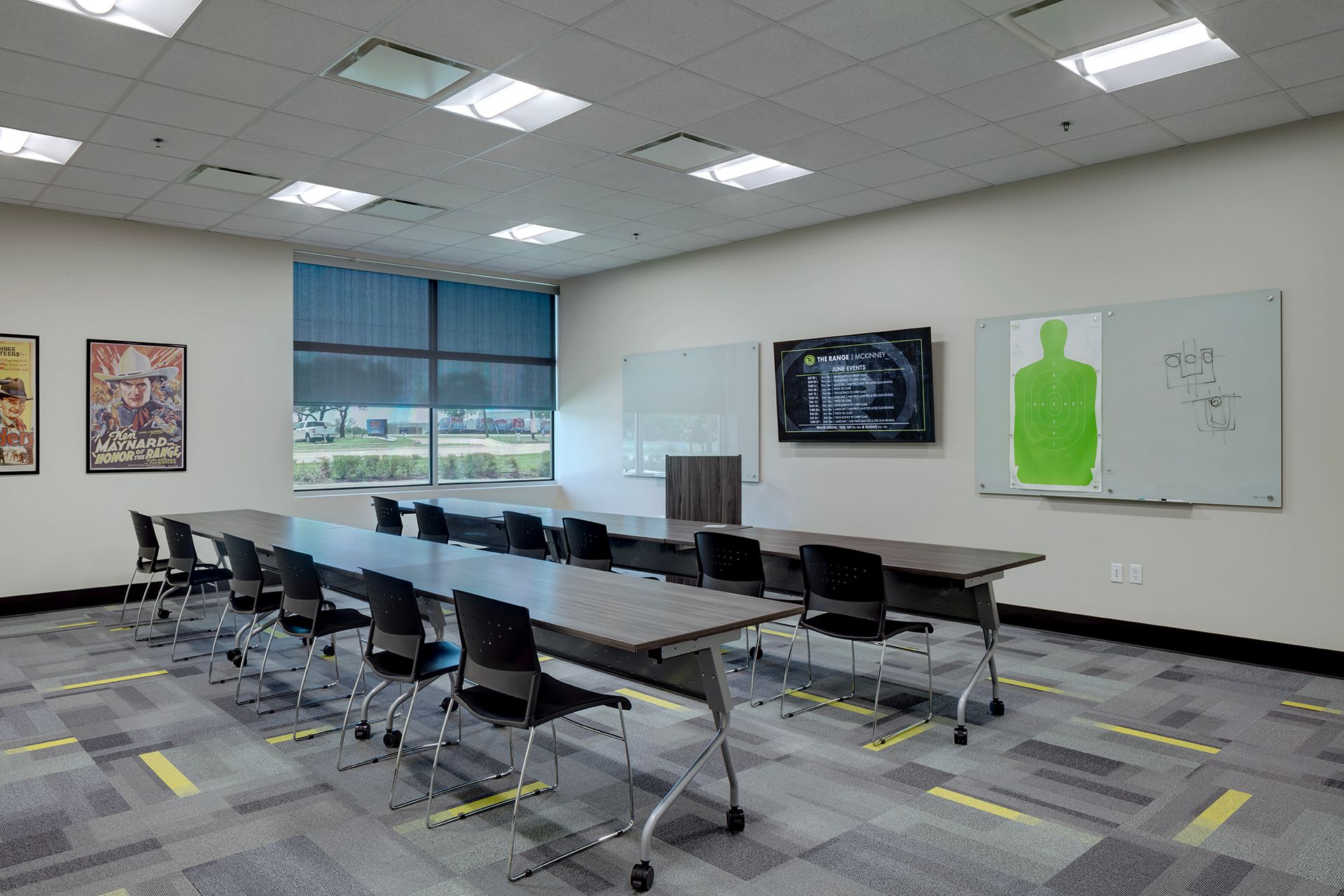 Training classroom with a target displayed on the wall