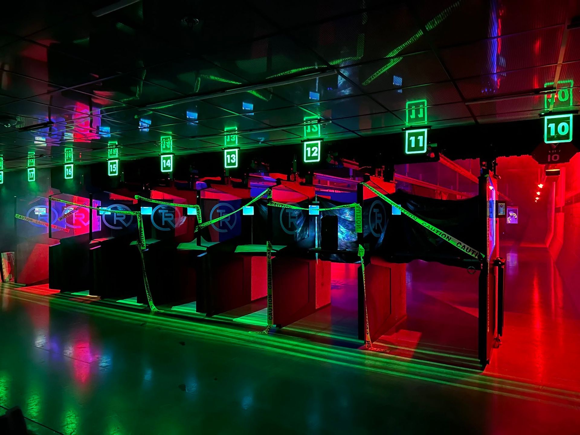 Indoor gun range with numbered shooting lanes