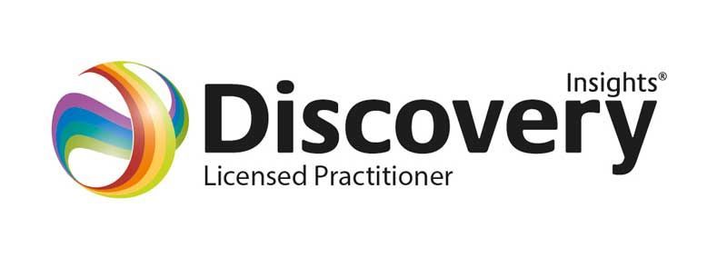 Discovery Insights Licensed Practitioner logo. Globe with rainbow colors, black text.