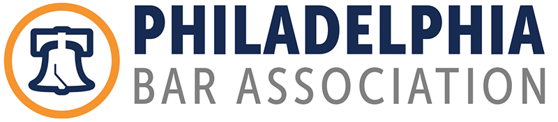 The logo for the philadelphia bar association is blue and orange.