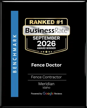 BusinessRate “Ranked #1” award plaque for Fence Doctor, Meridian, Idaho, black with gold and blue accents