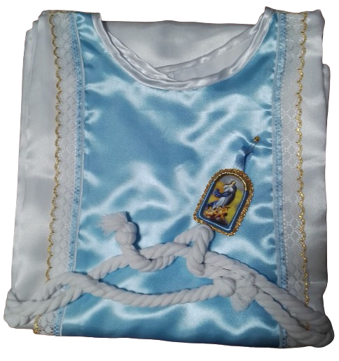 Una tela azul y blanca con una imagen de Jesús