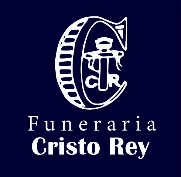Un logo azul y blanco para la funeraria cristo rey.