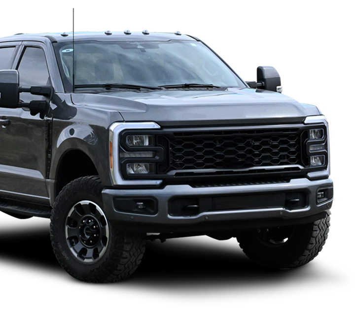 Black lifted pickup truck front view on a white background | Joe's Garage